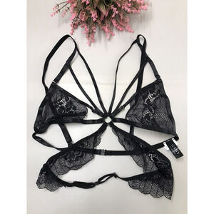 Lushy Intimates Lacie Women's Strappy Bralette Ring Black Lingerie Bra